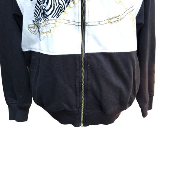 Vintage 90s Mureli Full Zip Sweatshirt Jacket Black White Gold Zebra 1990s Sz M - Picture 5 of 12
